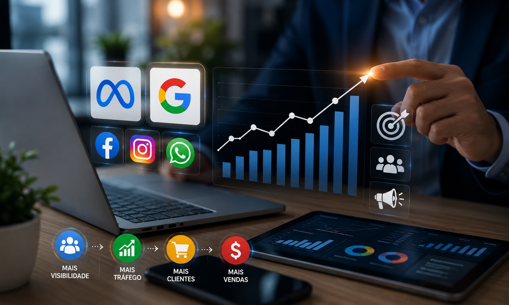gestão de trafego pago no google e meta ads facebook e instagram